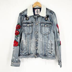 Argonaut Nation Embroidered Tiger Patch Retro Trucker Denim Jacket XL